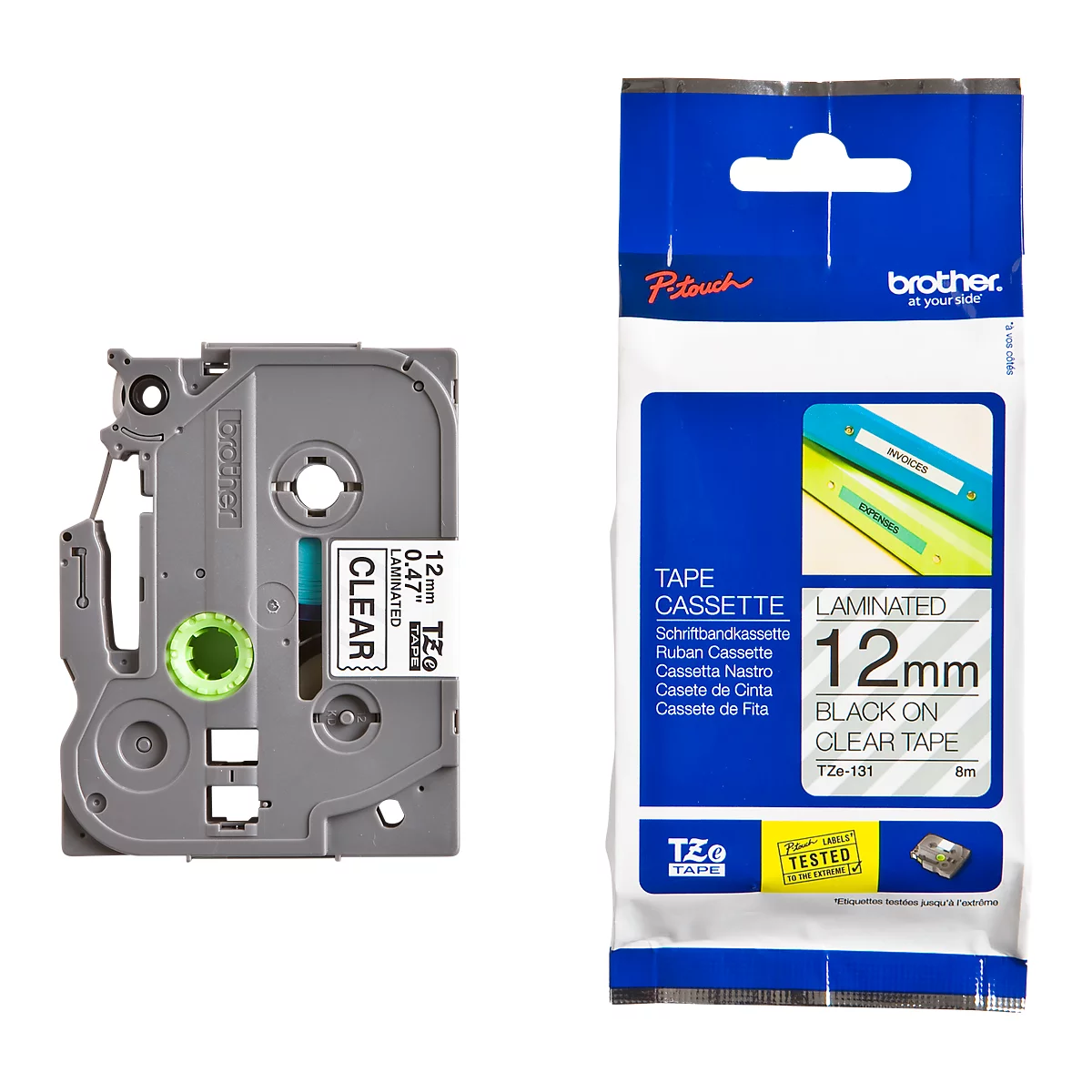 Cassette de ruban pour titreuses TZe-131 Brother, 12 mm de largeur, incolore/noir