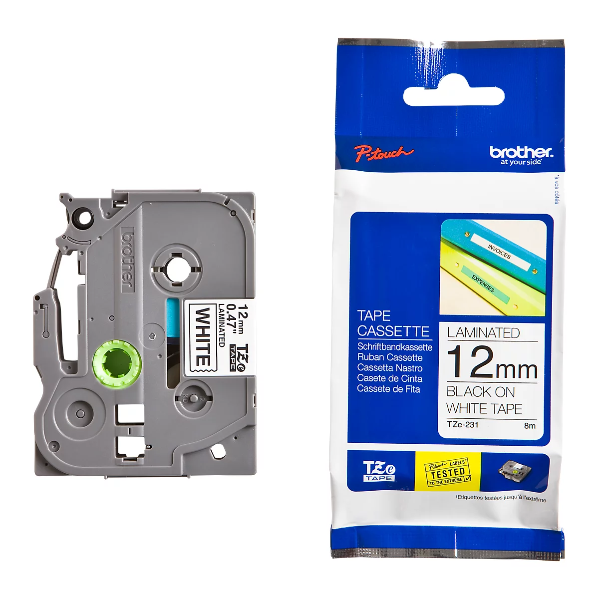 Cassette de ruban pour titreuses TZe-231CIV Brother, 12 mm de largeur, blanc/noir, 20 p.