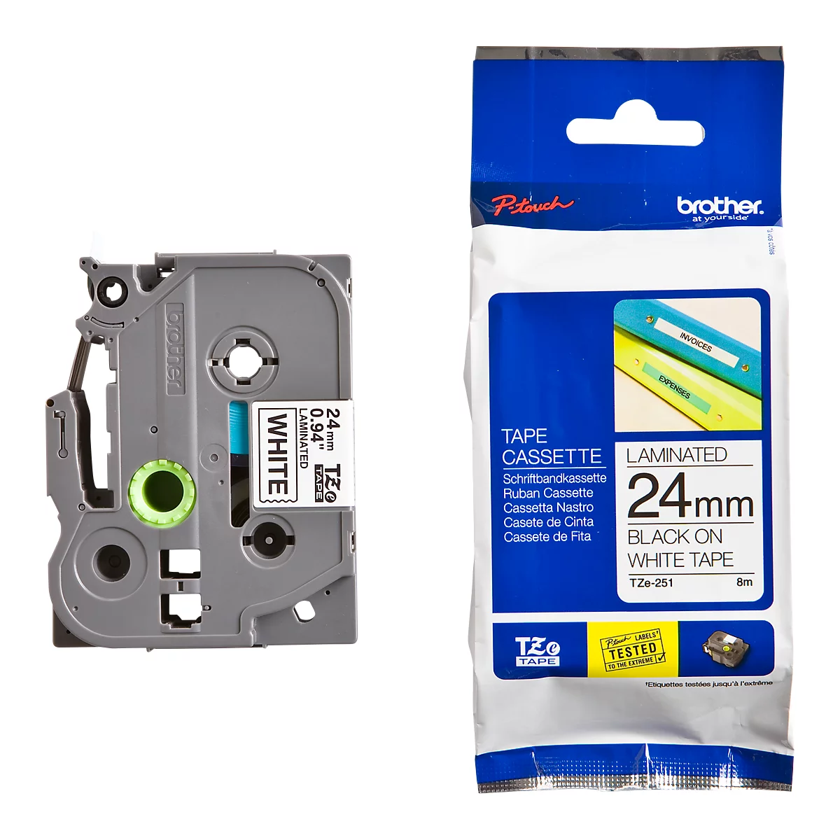 Cassette de ruban pour titreuses TZe-251 Brother, 24 mm, blanc/noir