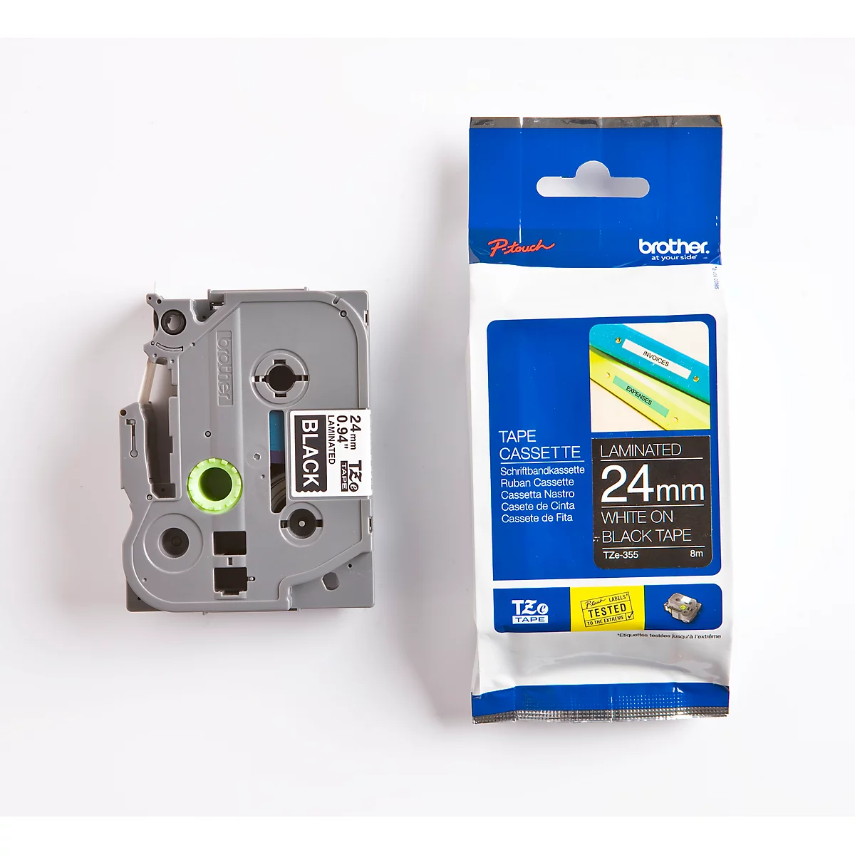 Cassette de ruban pour titreuses TZe-355 Brother, 24 mm, noir/blanc