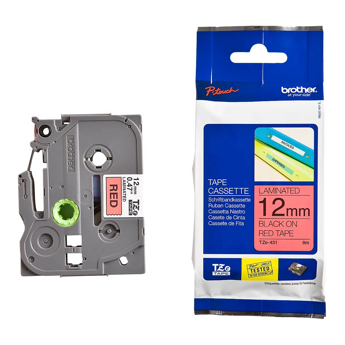 Cassette de ruban pour titreuses TZe-431 Brother, 12 mm de largeur, rouge/noir