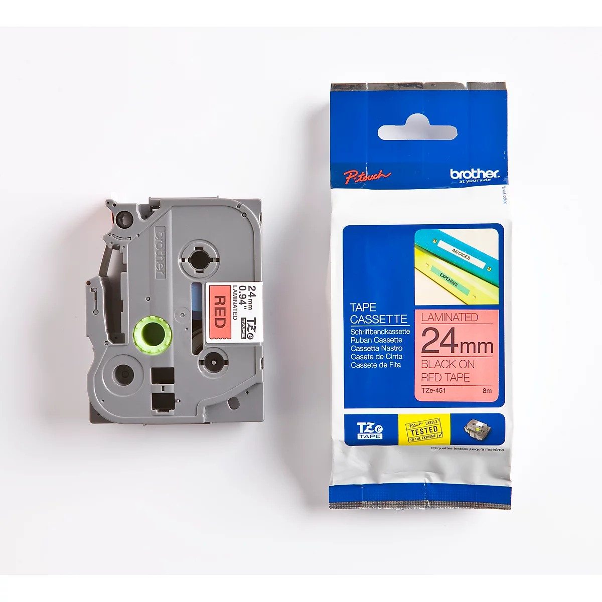 Cassette de ruban pour titreuses TZe-451 Brother, 24 mm, rouge/noir