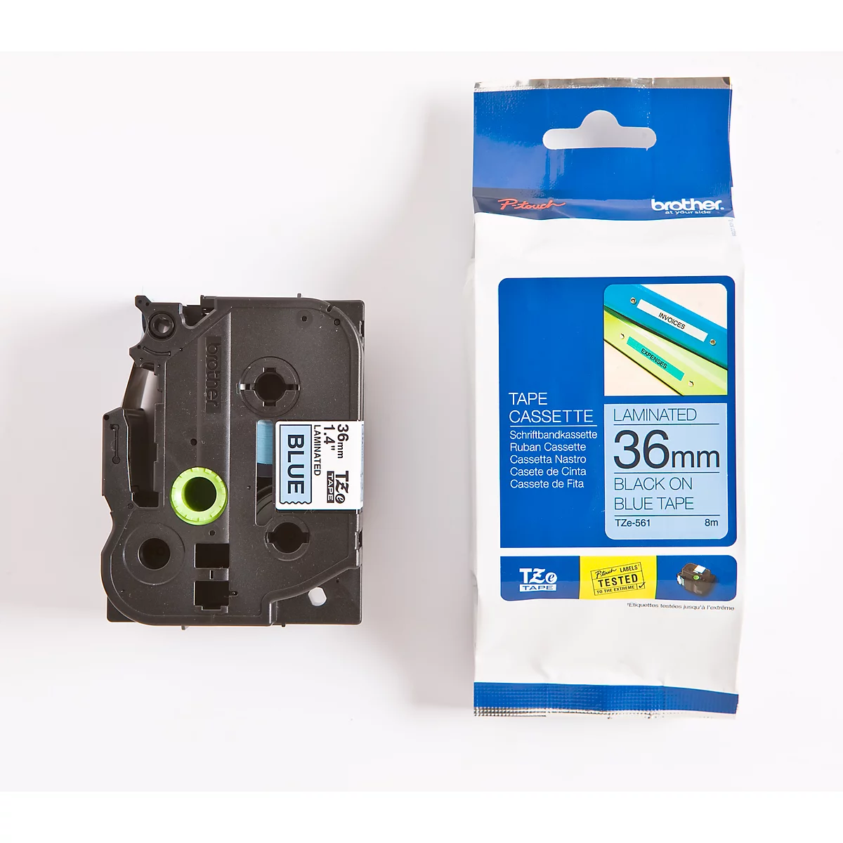Cassette de ruban pour titreuses TZe-561 Brother, 36 mm, bleu/noir