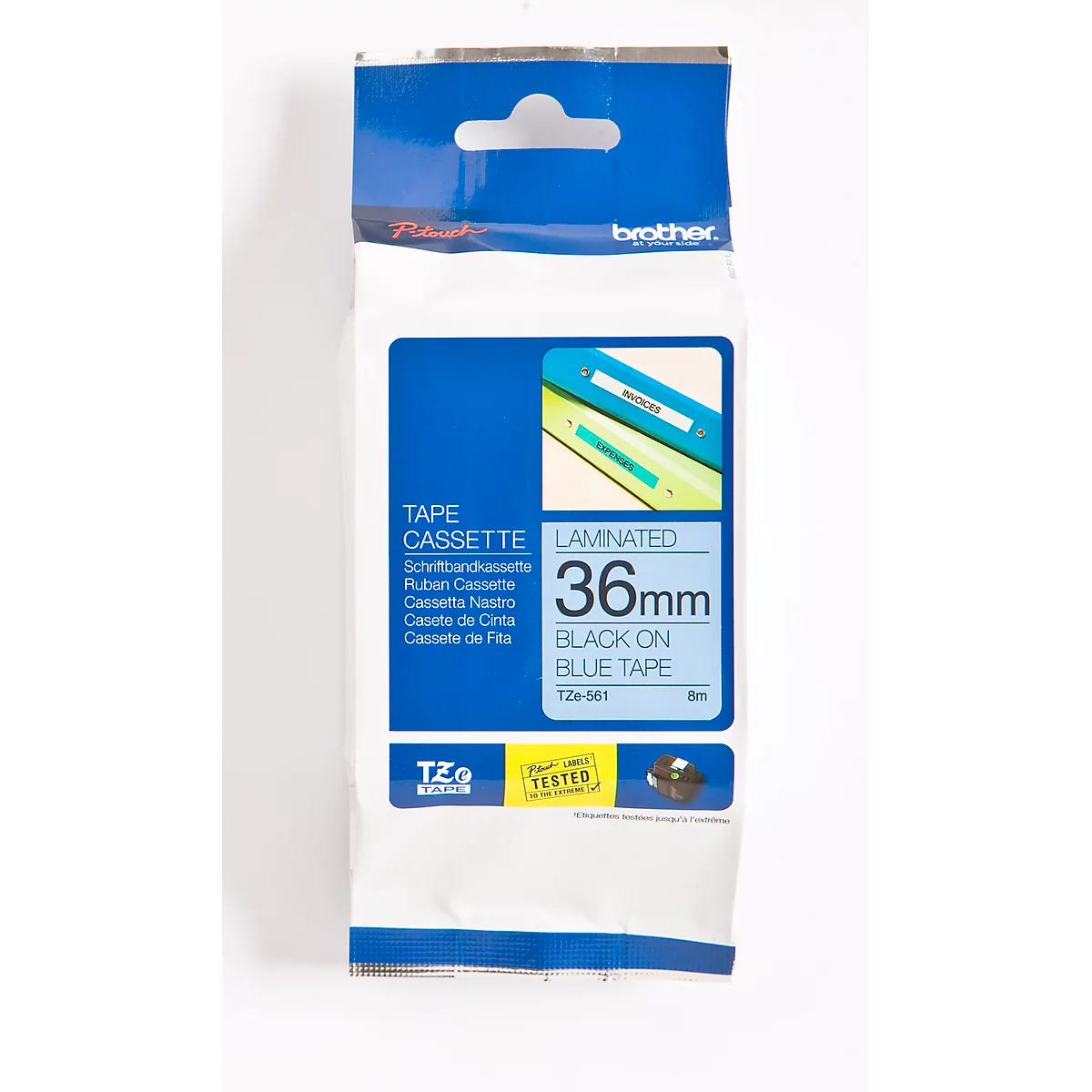 Cassette de ruban pour titreuses TZe-561 Brother, 36 mm, bleu/noir