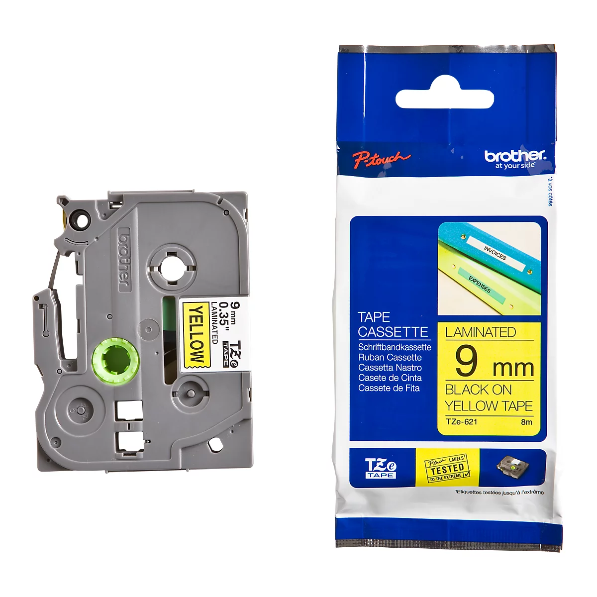 Cassette de ruban pour titreuses TZe-621 Brother, 9 mm de largeur, jaune/noir