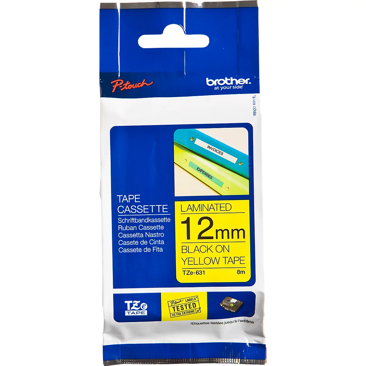 Cassette de ruban pour titreuses TZe-631 Brother, 12 mm de largeur, jaune/noir