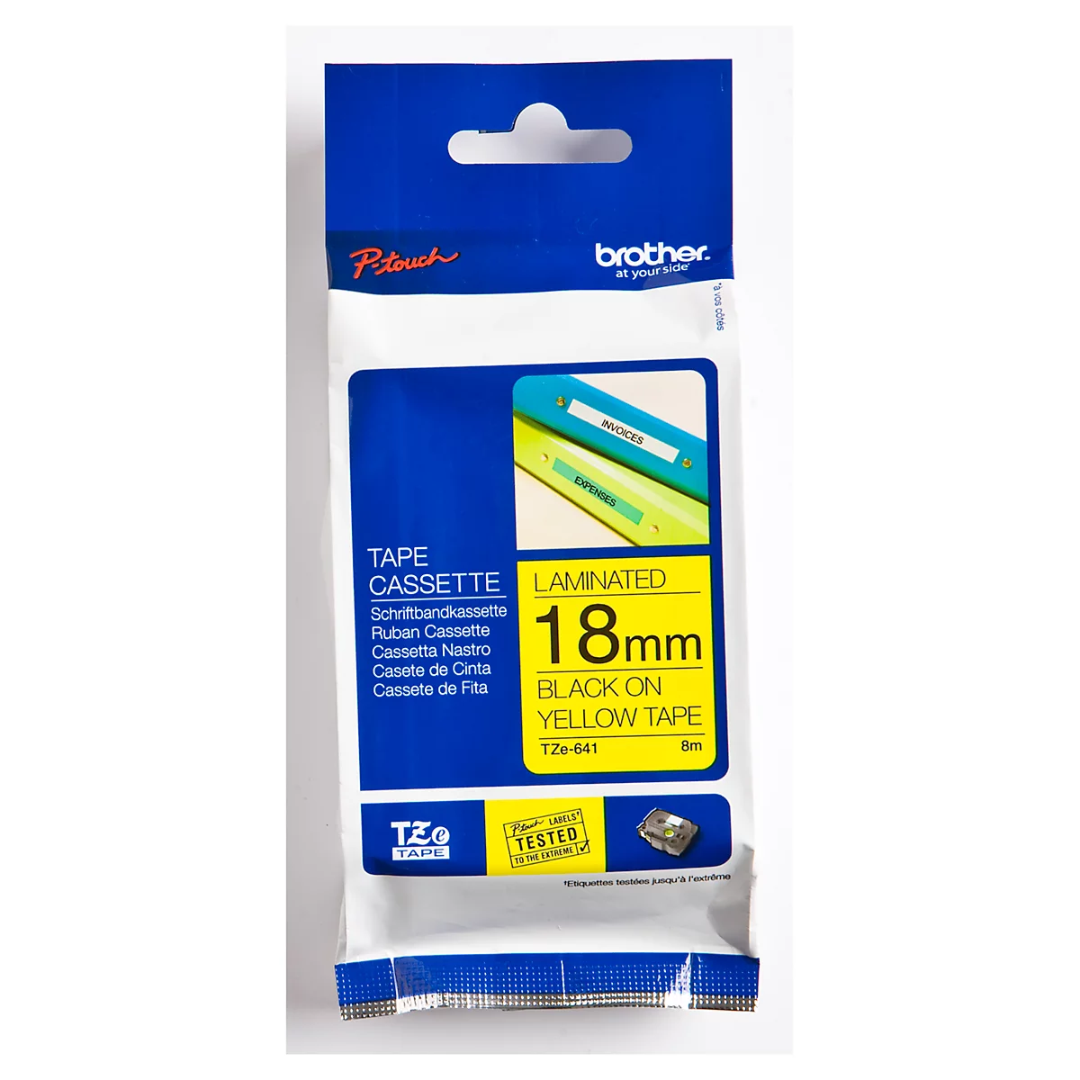 Cassette de ruban pour titreuses TZe-641 Brother, 18 mm de largeur, jaune/noir