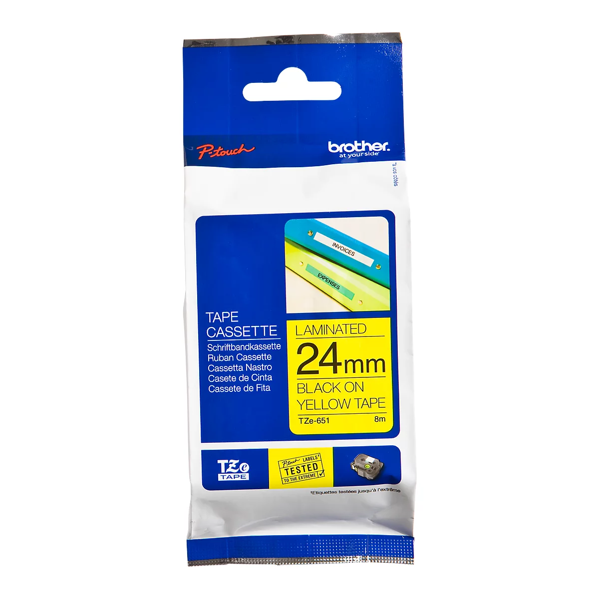 Cassette de ruban pour titreuses TZe-651 Brother, 24 mm, jaune/noir
