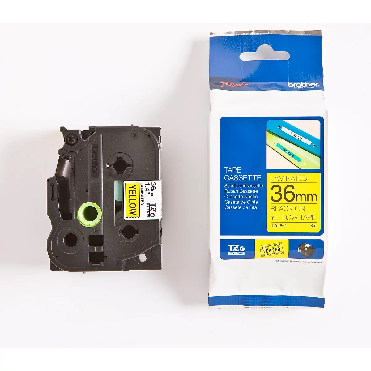 Cassette de ruban pour titreuses TZe-661 Brother, 36 mm, jaune/noir