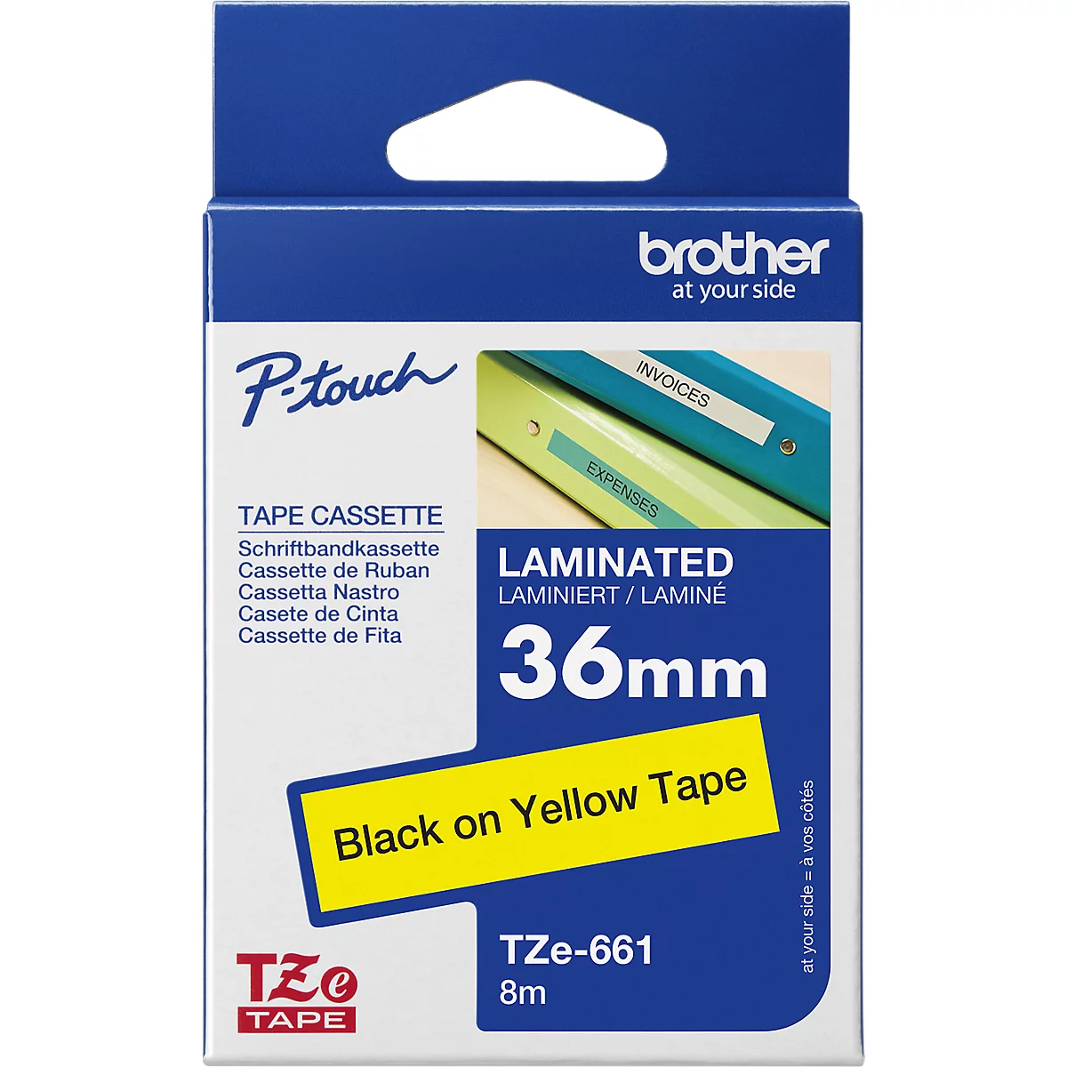 Cassette de ruban pour titreuses TZe-661 Brother, 36 mm, jaune/noir