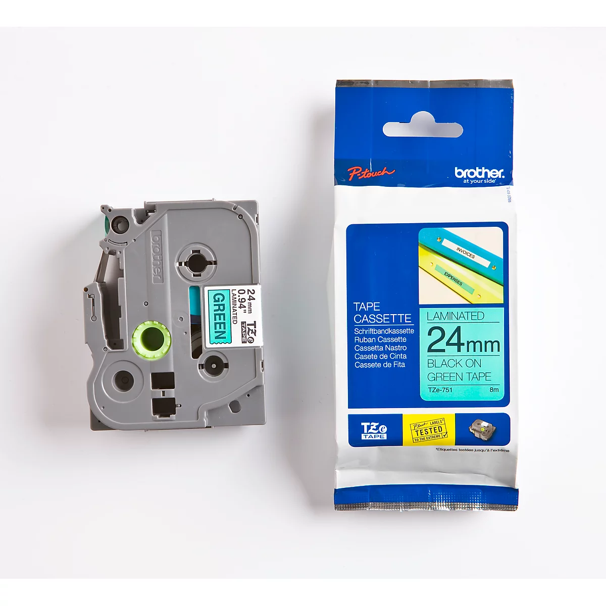 Cassette de ruban pour titreuses TZe-751 Brother, 24 mm, vert/noir