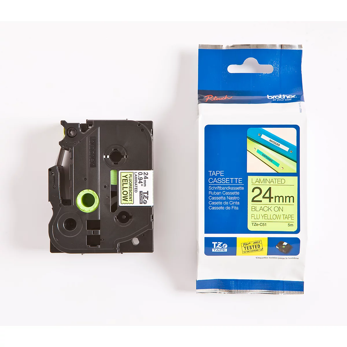 Cassette de ruban pour titreuses TZe-C51 Brother, 24 mm, jaune de sécurité/noir