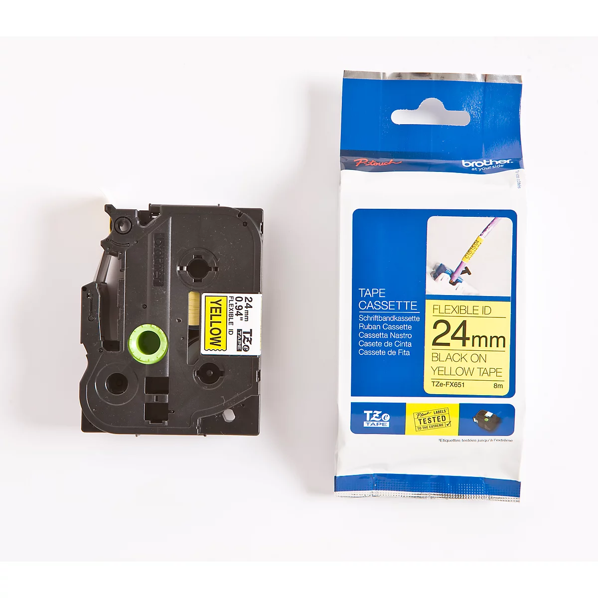 Cassette de ruban pour titreuses TZe-FX651 Brother, 24 mm, jaune/noir