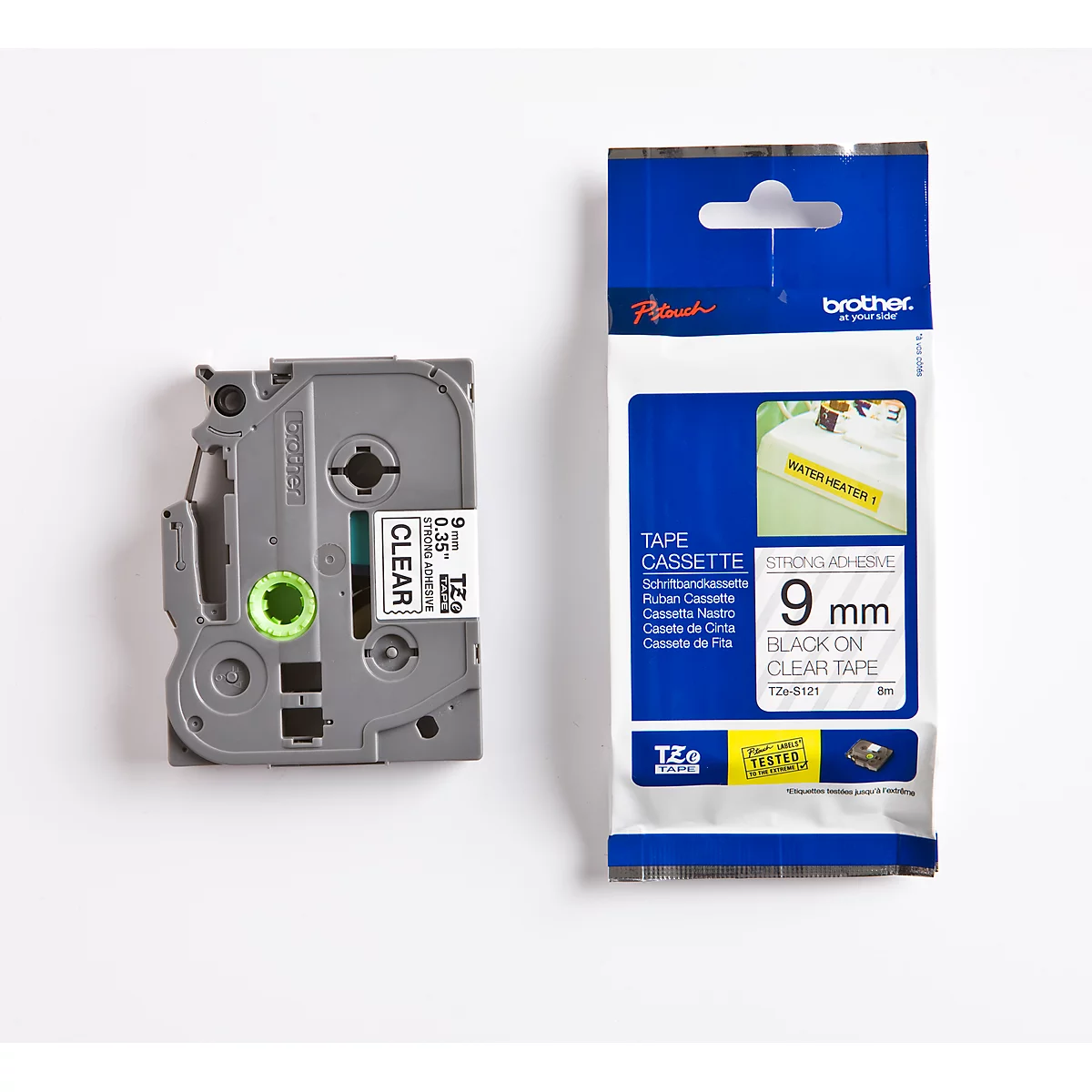 Cassette de ruban pour titreuses TZe-S121 Brother, 9 mm de largeur, incolore/noir