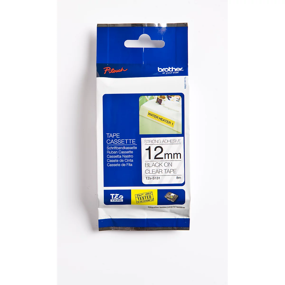 Cassette de ruban pour titreuses TZe-S131 Brother, 12 mm de largeur, incolore/noir