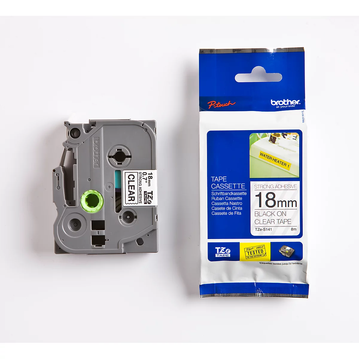 Cassette de ruban pour titreuses TZe-S141 Brother, 18 mm de largeur, incolore/noir