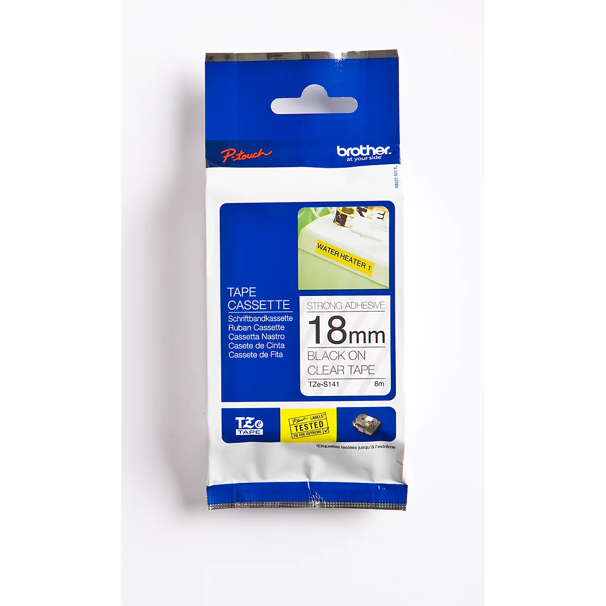 Cassette de ruban pour titreuses TZe-S141 Brother, 18 mm de largeur, incolore/noir