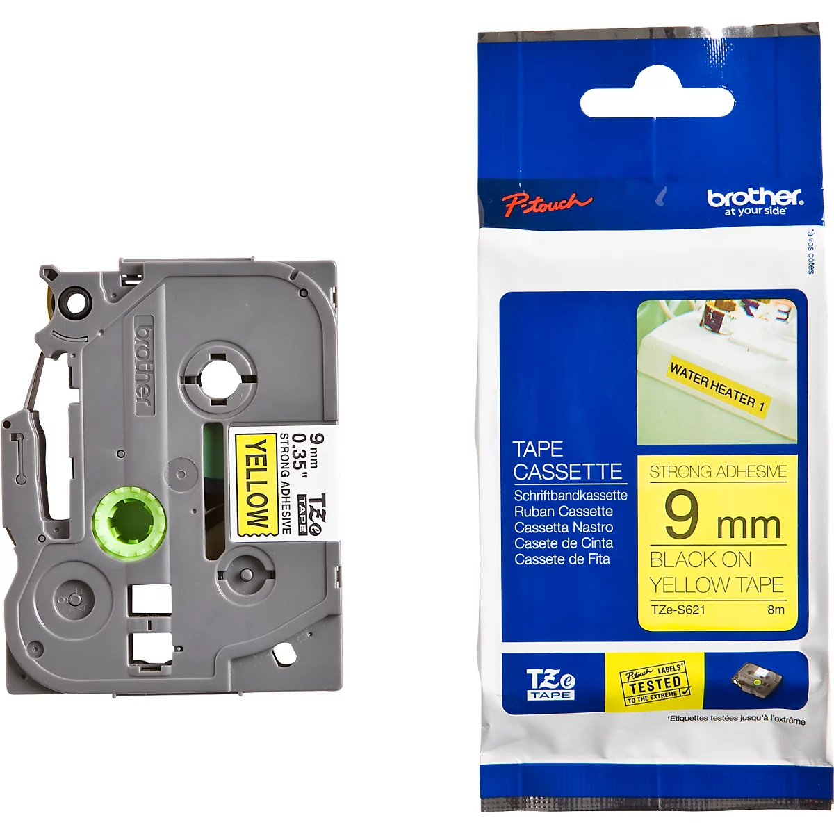 Cassette de ruban pour titreuses TZe-S621 Brother, 9 mm de largeur, jaune/noir