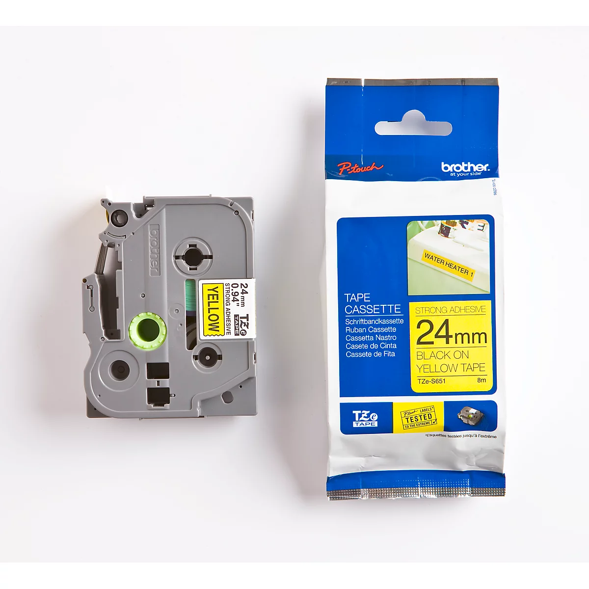 Cassette de ruban pour titreuses TZe-S651 Brother, jaune/noir