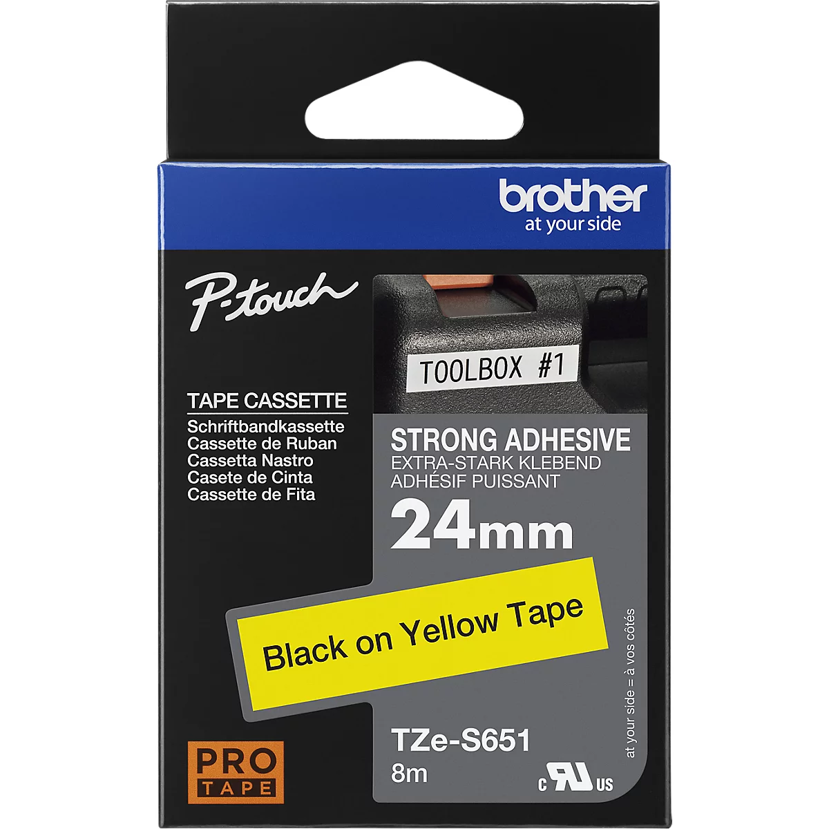 Cassette de ruban pour titreuses TZe-S651 Brother, jaune/noir