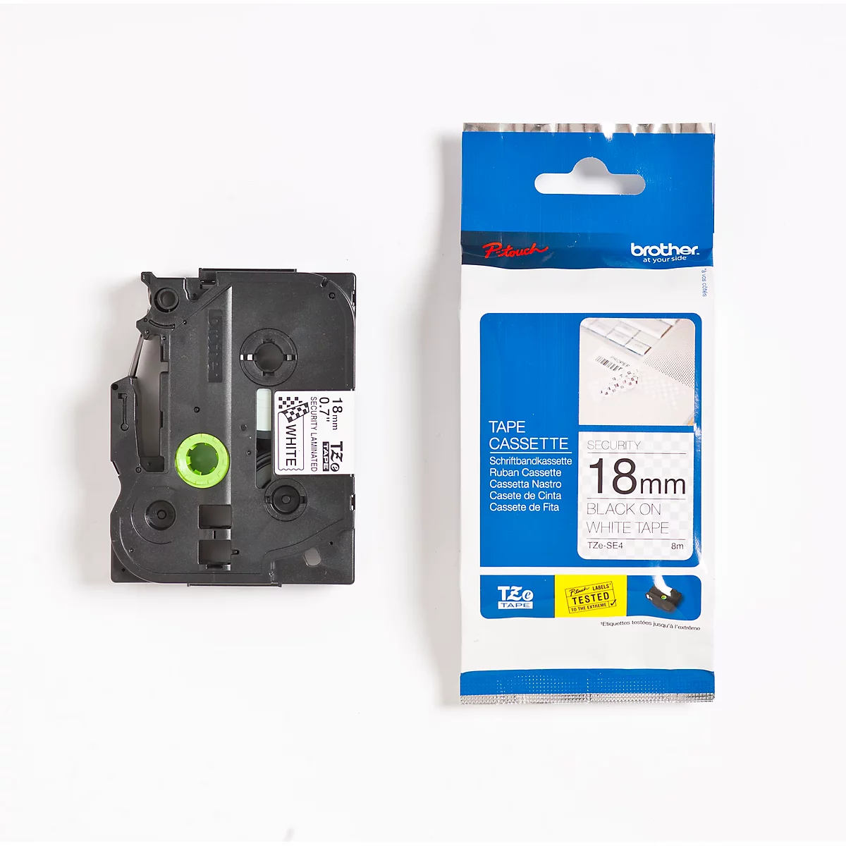Cassette de ruban pour titreuses TZe-SE4 Brother, blanc/noir