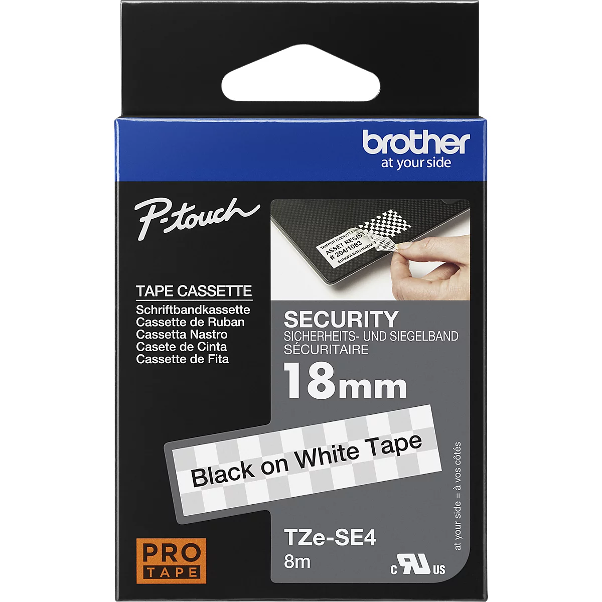 Cassette de ruban pour titreuses TZe-SE4 Brother, blanc/noir