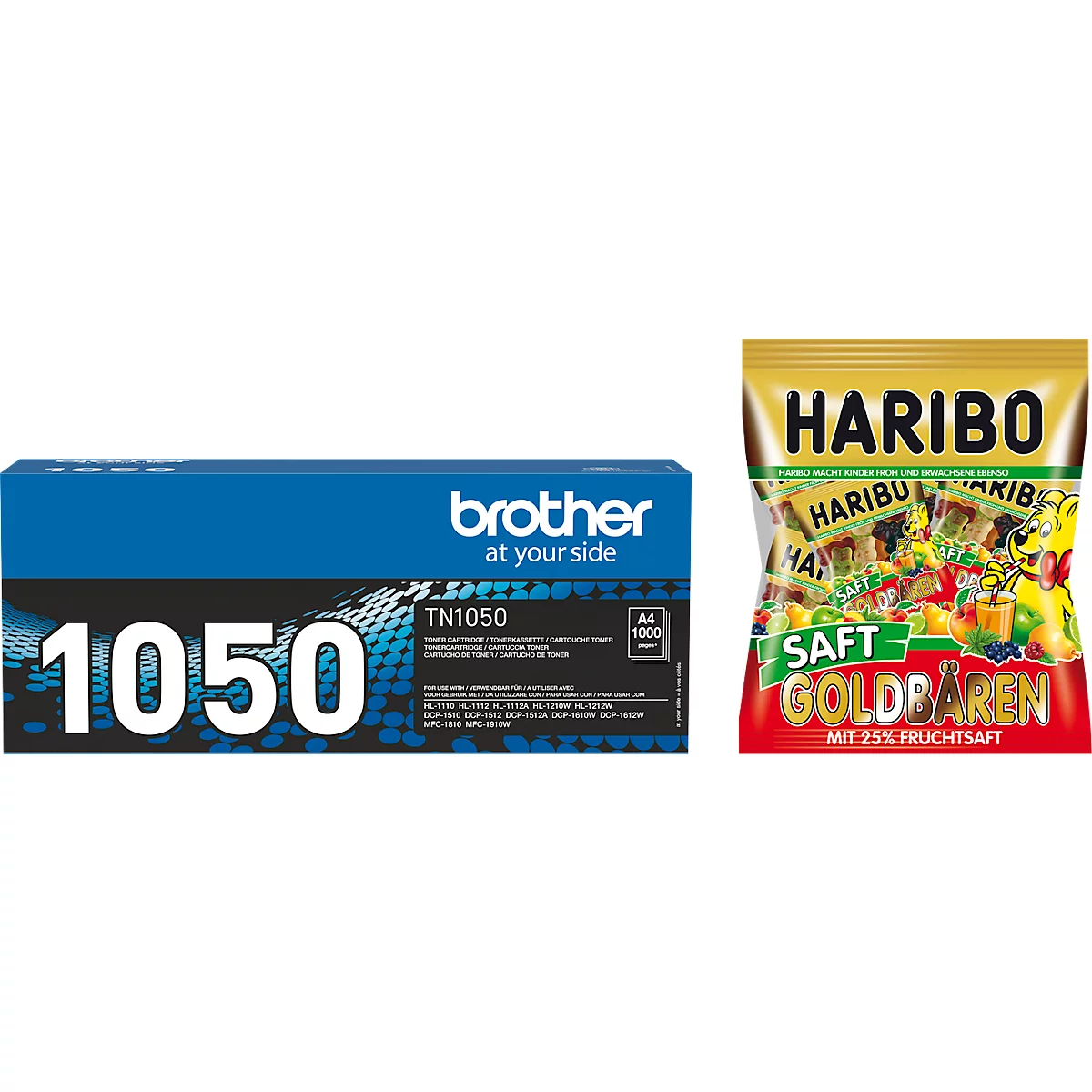 Cassette de toner TN-1050 Brother, noir + Oursons d'Or aux fruits Minis HARIBO, GRATUIT
