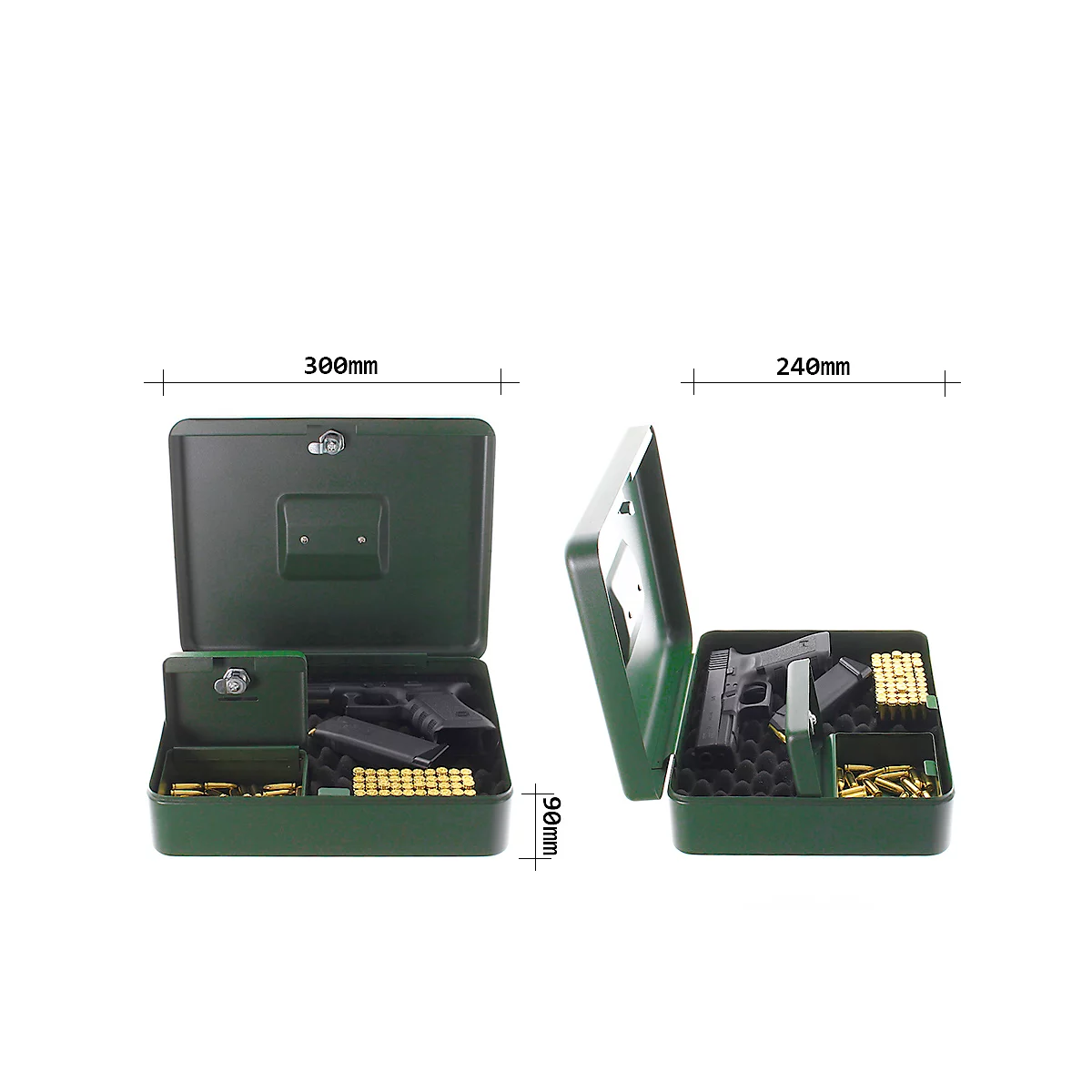Cassette pistolet Rottner avec serrure à cylindre et mousse de protection pour un rangement sûr