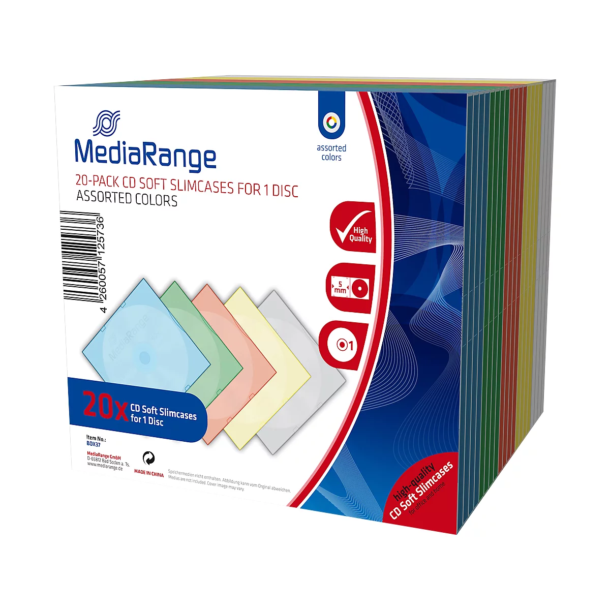 CD/DVD lege hoesjes, onbreekbaar, diverse kleuren, Slimcase, 20 stuks