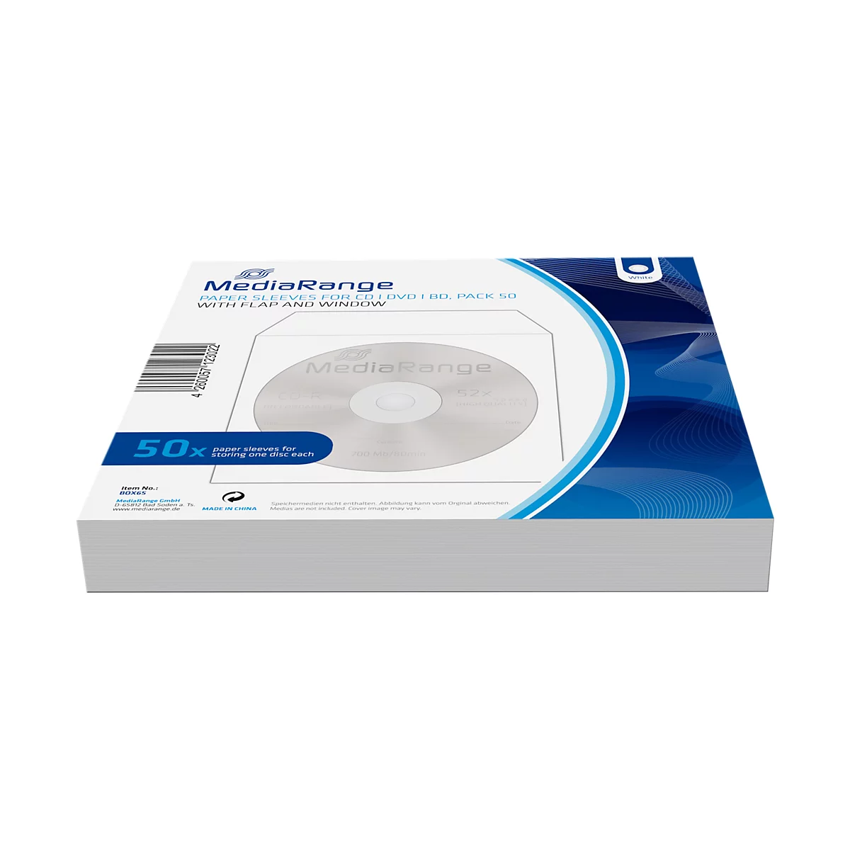 CD-/DVD papieren hoesjes, hersluitbaar, zichtvenster, wit, 50 stuks