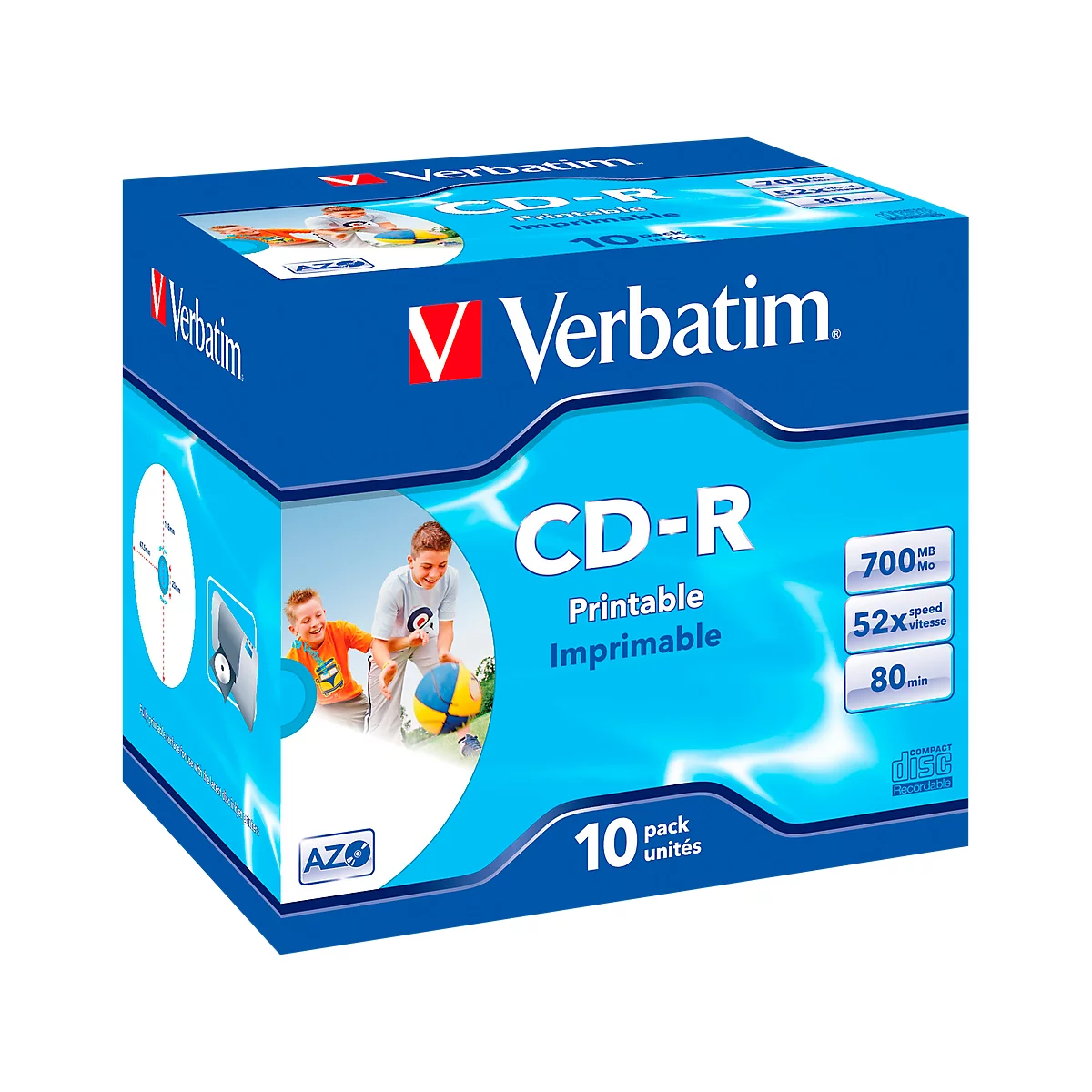 CD-R Datalife plus printable Verbatim, capacité 700 Mo, imprimable, Jewel Case 10 pièces