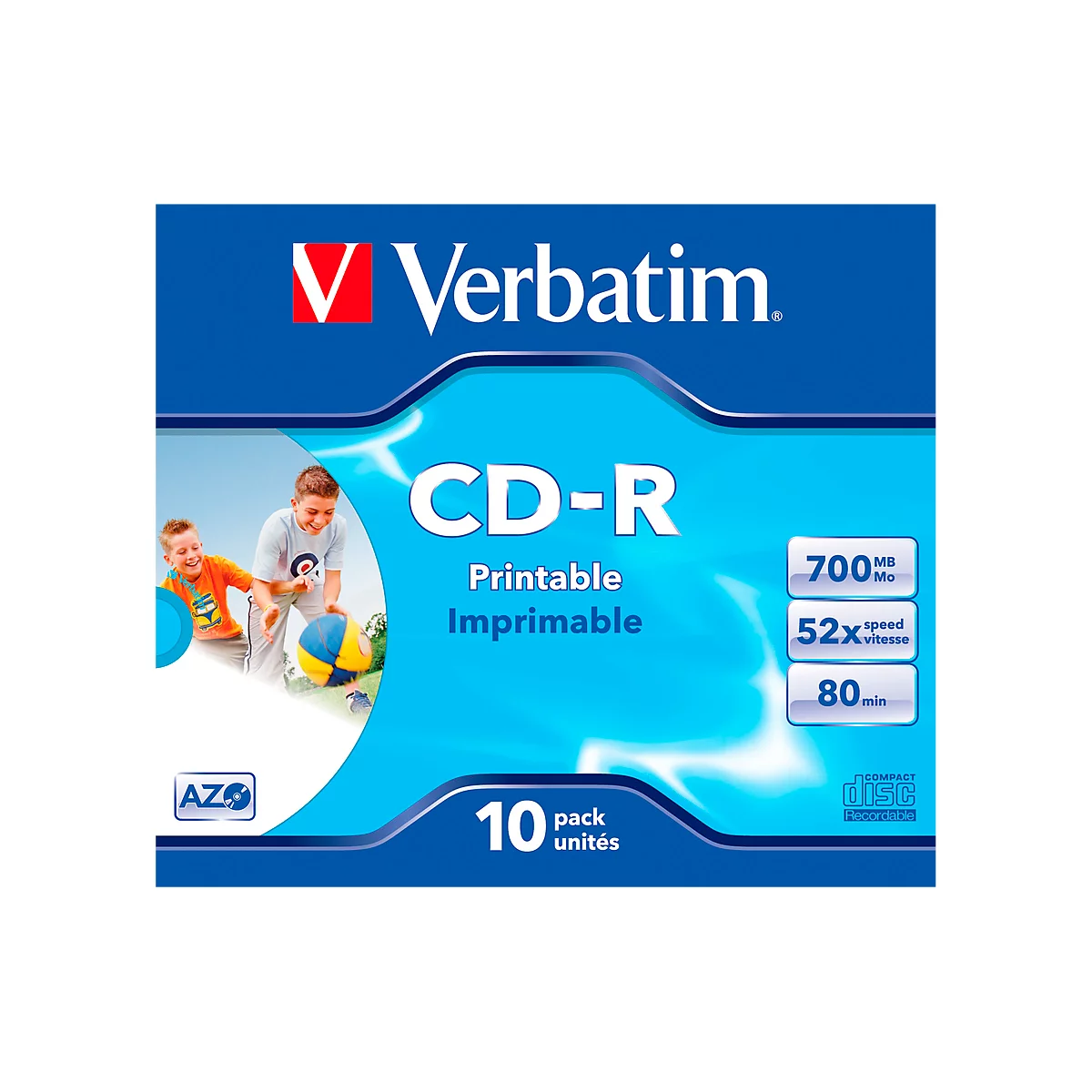 CD-R Datalife plus printable Verbatim, capacité 700 Mo, imprimable, Jewel Case 10 pièces
