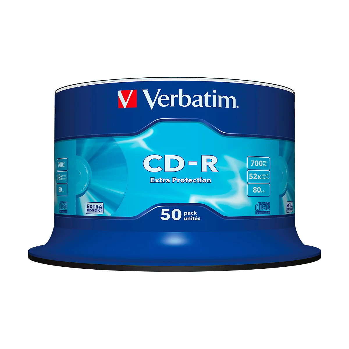 CD-R de Verbatim, hasta 52 veces, 700 MB/80 min, bobina de 50 paquetes