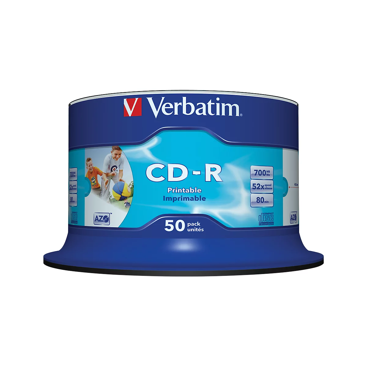 CD-R imprimable (encre) Verbatim, jusqu'à 52 fois, 700 Mo / 80 min., spindle de 50 unités