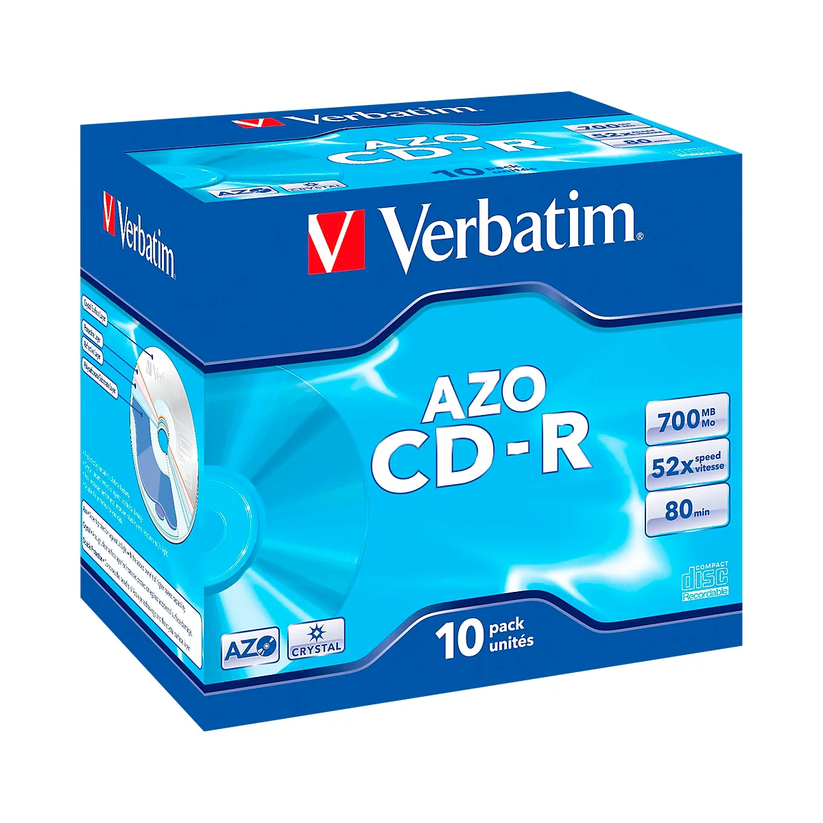 CD-R Verbatim, jusqu'à 52 fois, 700 Mo / 80 min., 10 jewel cases