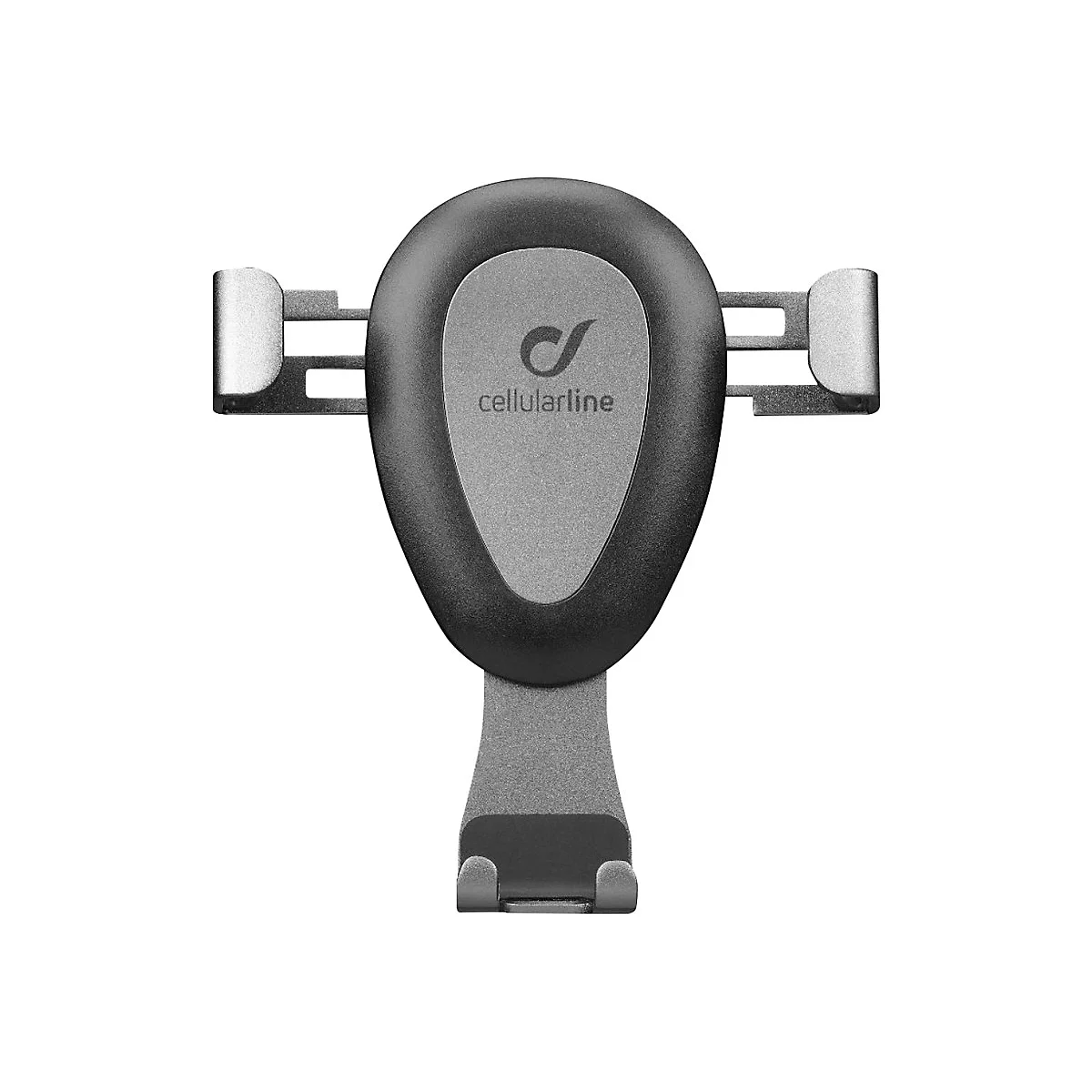 Grauer Handyhalter mit schwarzem Rand und "cellularline" Schriftzug. Das Produkt ist freigestellt.