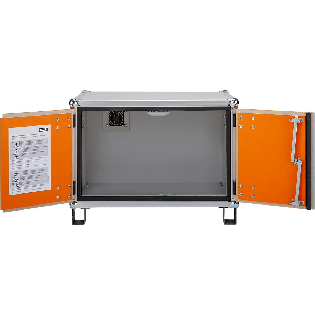 CEMO accubak 8/5 Basic, vleugeldeur, LockEX deurslot, brandwerend, met stapelvoetjes, B 800 x D 660 x H 620 mm, lichtgrijs/puur oranje