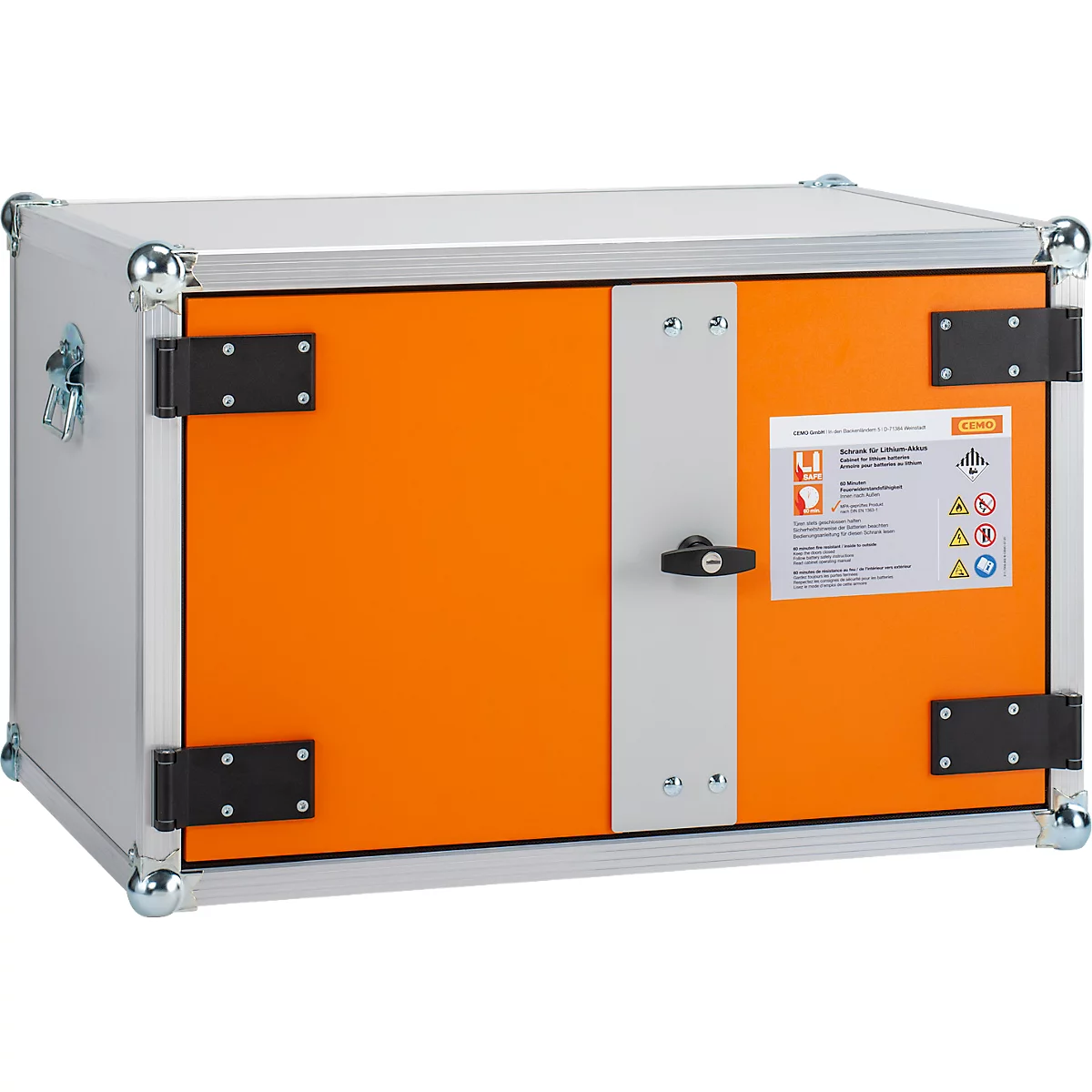 CEMO acculaadkast Basic 8/5, 1-fase, powerstrip 6 stopcontacten, geventileerd, 2 rookmelders, zonder stapelvoetjes, B 800 x D 660 x H 520 mm, lichtgrijs/puur oranje