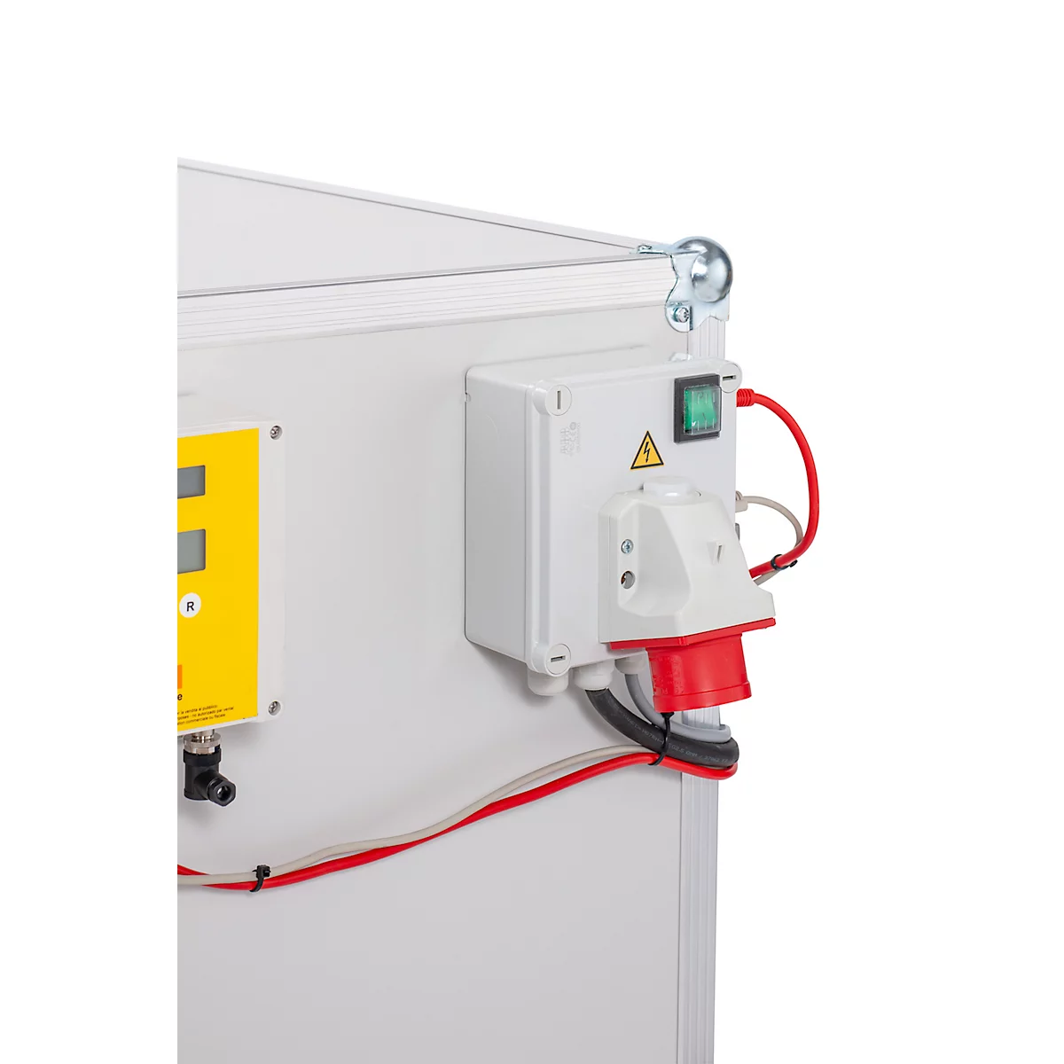 CEMO acculaadkast Premium Plus 8/10, 3-fase, binnentemperatuurweergave, LockEX deurslot, rookmelder, akoestisch alarm, geventileerd, met stapelvoetjes, B 950 x D 660 x H 1110 mm, lichtgrijs/puur oranje