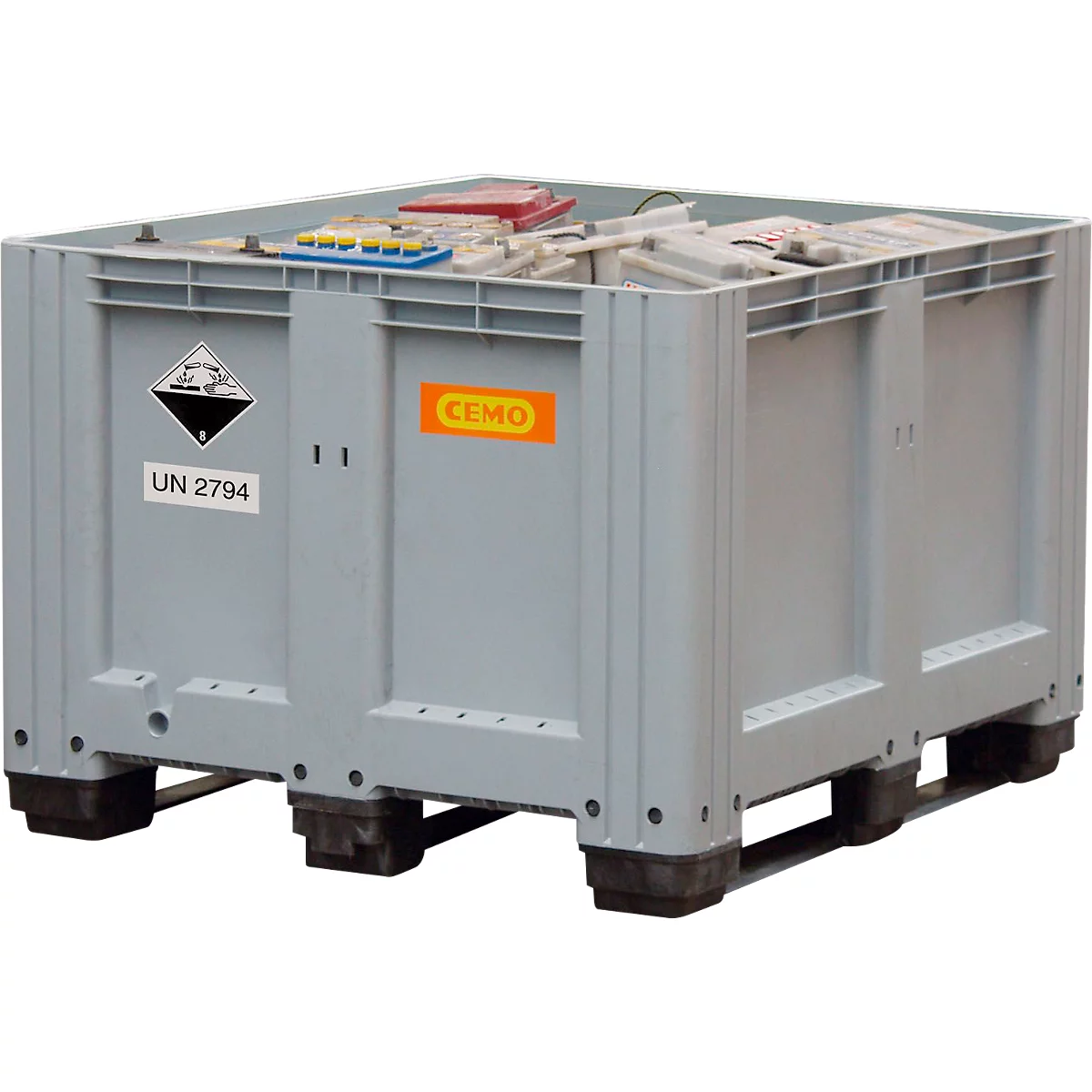 Cemo afvalbatterijbox, hard polyetheen (PEHD), grijs/oranje, B 1200 x D 1000 x H 760 mm, 610 l, tot 600 kg