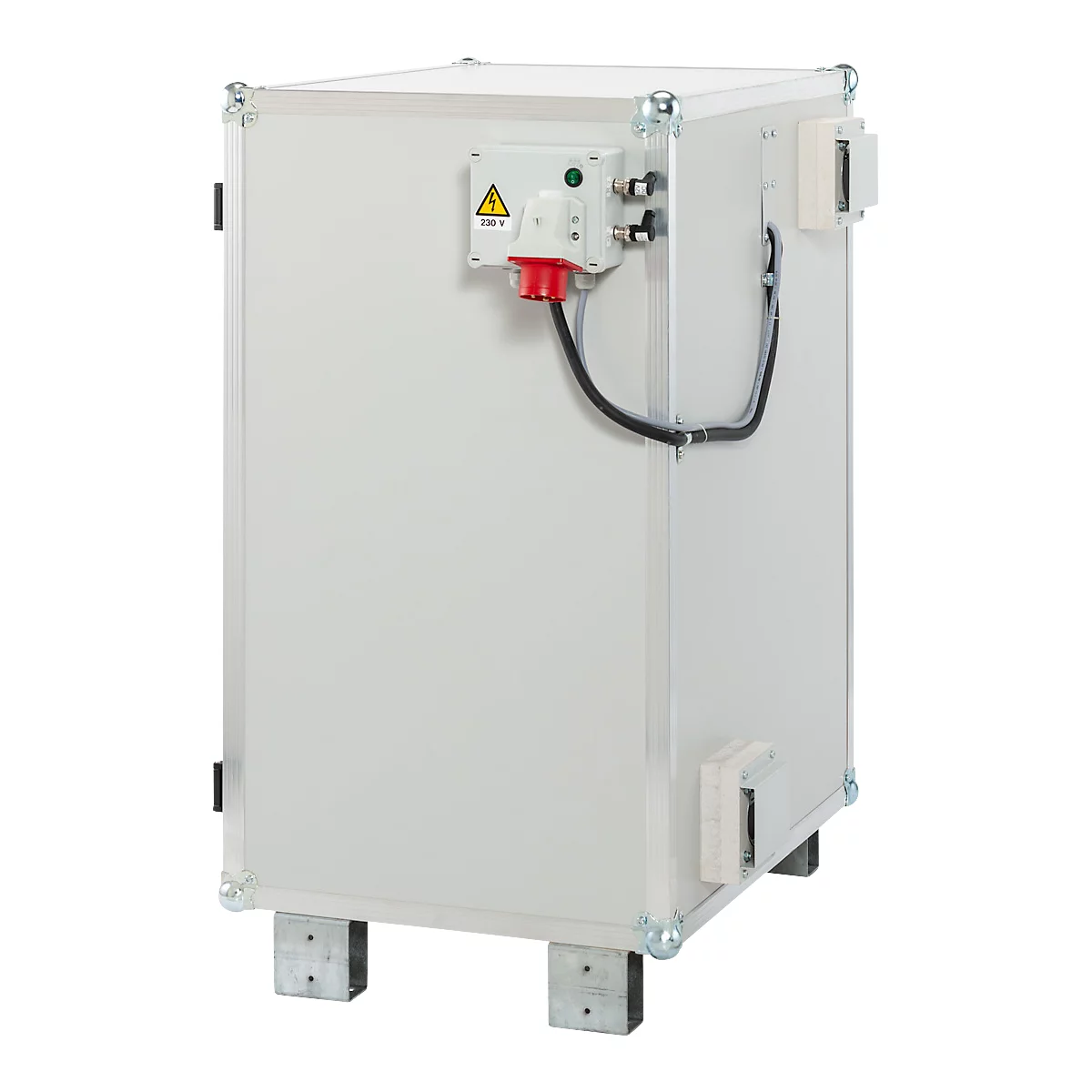 CEMO Akku-Ladeschrank Premium 8/10, 3-phasig, LockEX Türverriegelung, strombetriebener Rauchmelder, akustischer Alarm, belüftet, mit Stapelfüßen, B 950 x T 660 x H 1110 mm, lichtgrau/reinorange