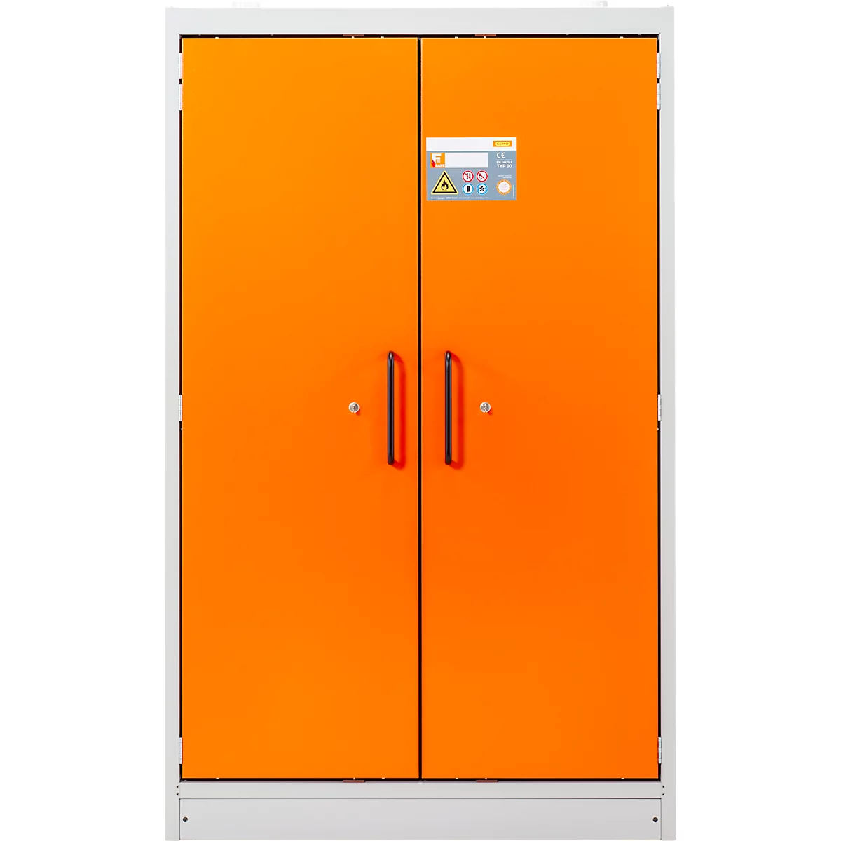 Cemo armoire de sécurité type 90 PROline 12/20, portes à fermeture automatique, L 1200 x P 600 x H 1950 mm, 33 litres, gris/orange