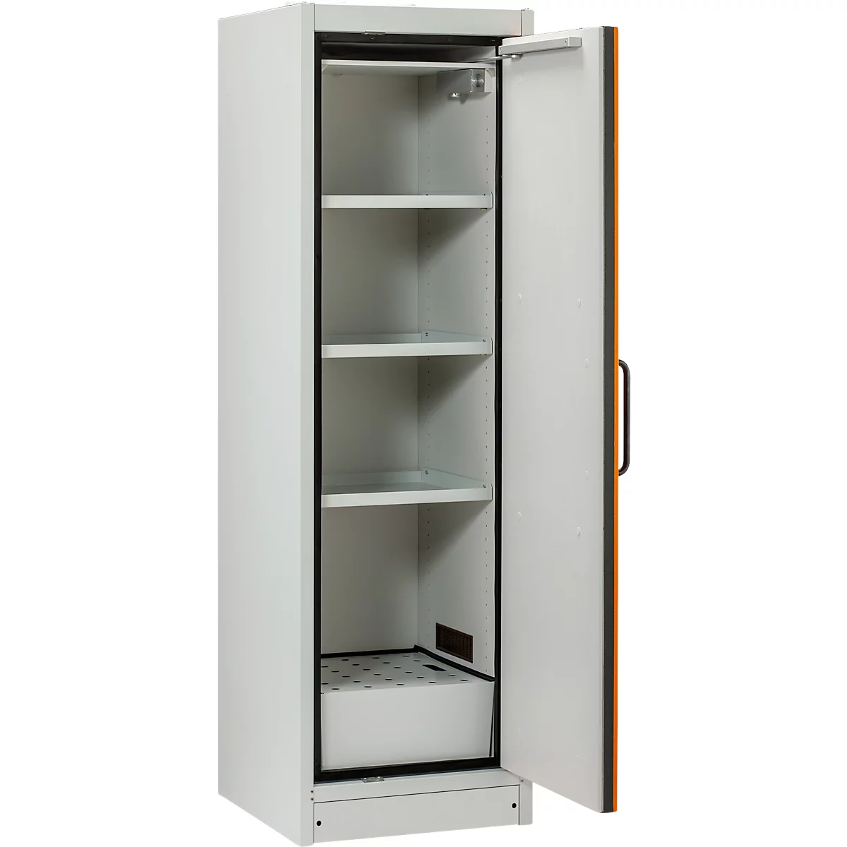 Cemo armoire de sécurité type 90 PROline 6/20, portes à fermeture automatique, charnières à droite, L 600 x P 600 x H 1950 mm, 33 litres, gris/orange