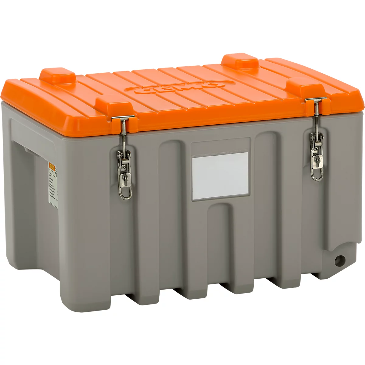 CEMO CEMbox 150 transport- en platformcontainer, polyethyleen, 150 l, L 800 x B 600 x H 530 mm, stapelbaar, grijs/oranje