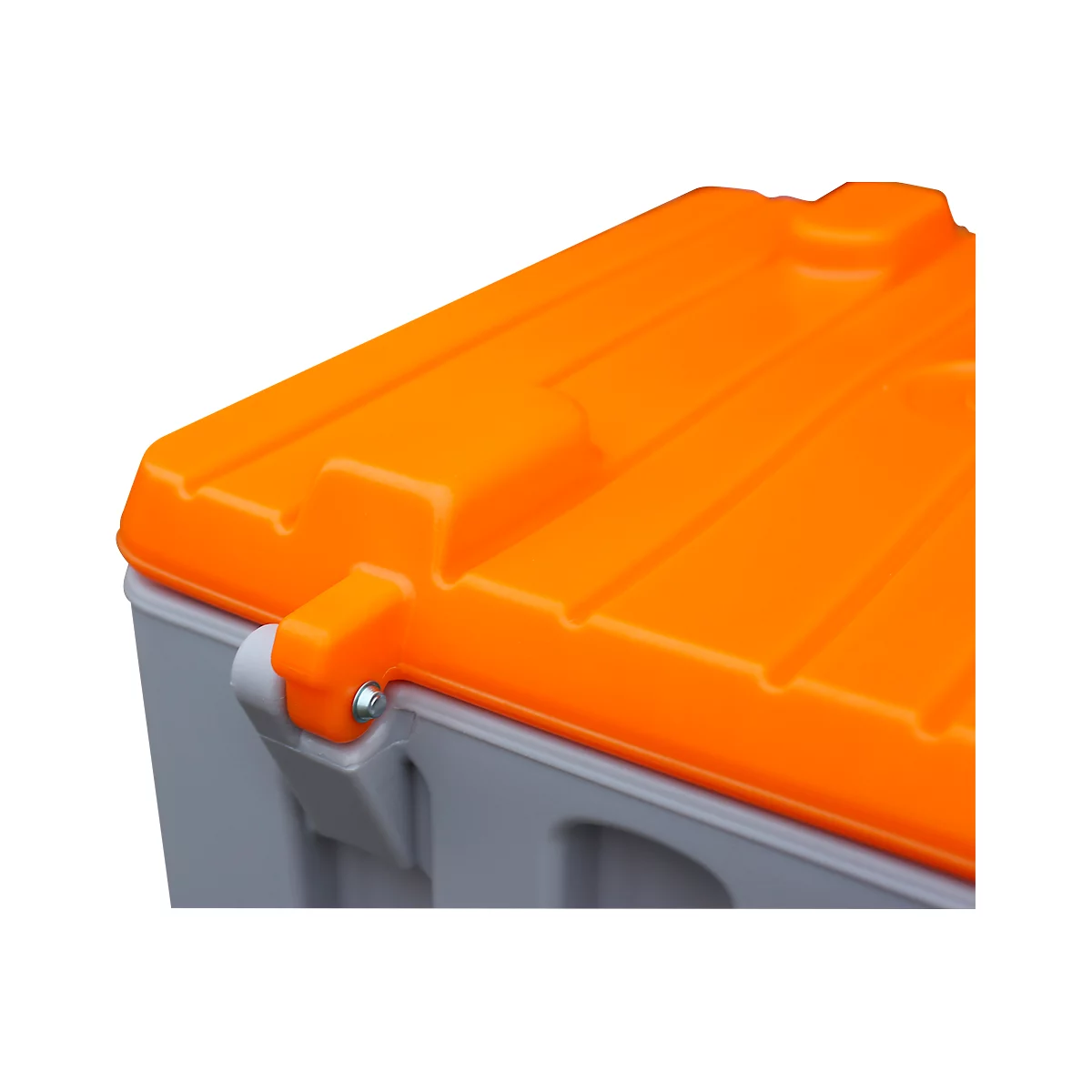 CEMO CEMbox 150 transport- en platformcontainer, polyethyleen, 150 l, L 800 x B 600 x H 530 mm, stapelbaar, grijs/oranje