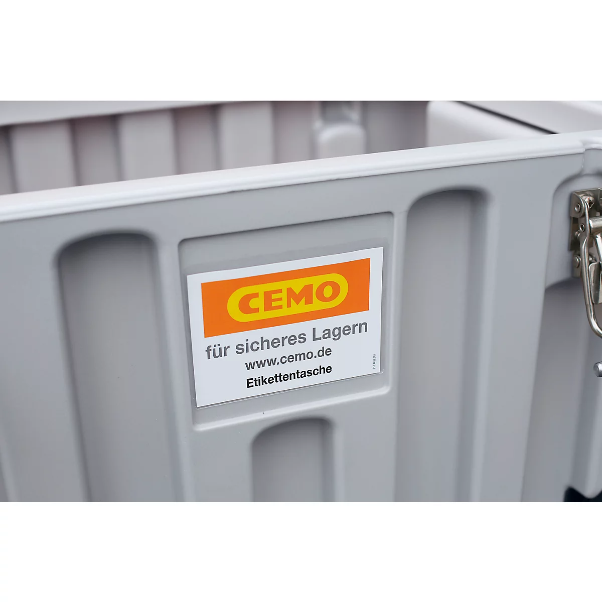 CEMO CEMbox 150 transport- en platformcontainer, polyethyleen, 150 l, L 800 x B 600 x H 530 mm, stapelbaar, grijs/oranje