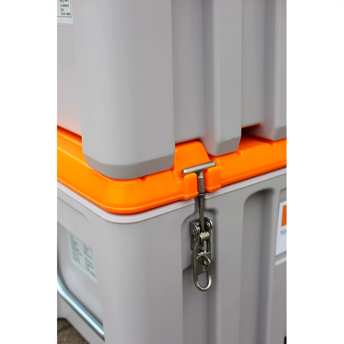 CEMO CEMbox 150 transport- en platformcontainer, polyethyleen, 150 l, L 800 x B 600 x H 530 mm, stapelbaar, grijs/oranje