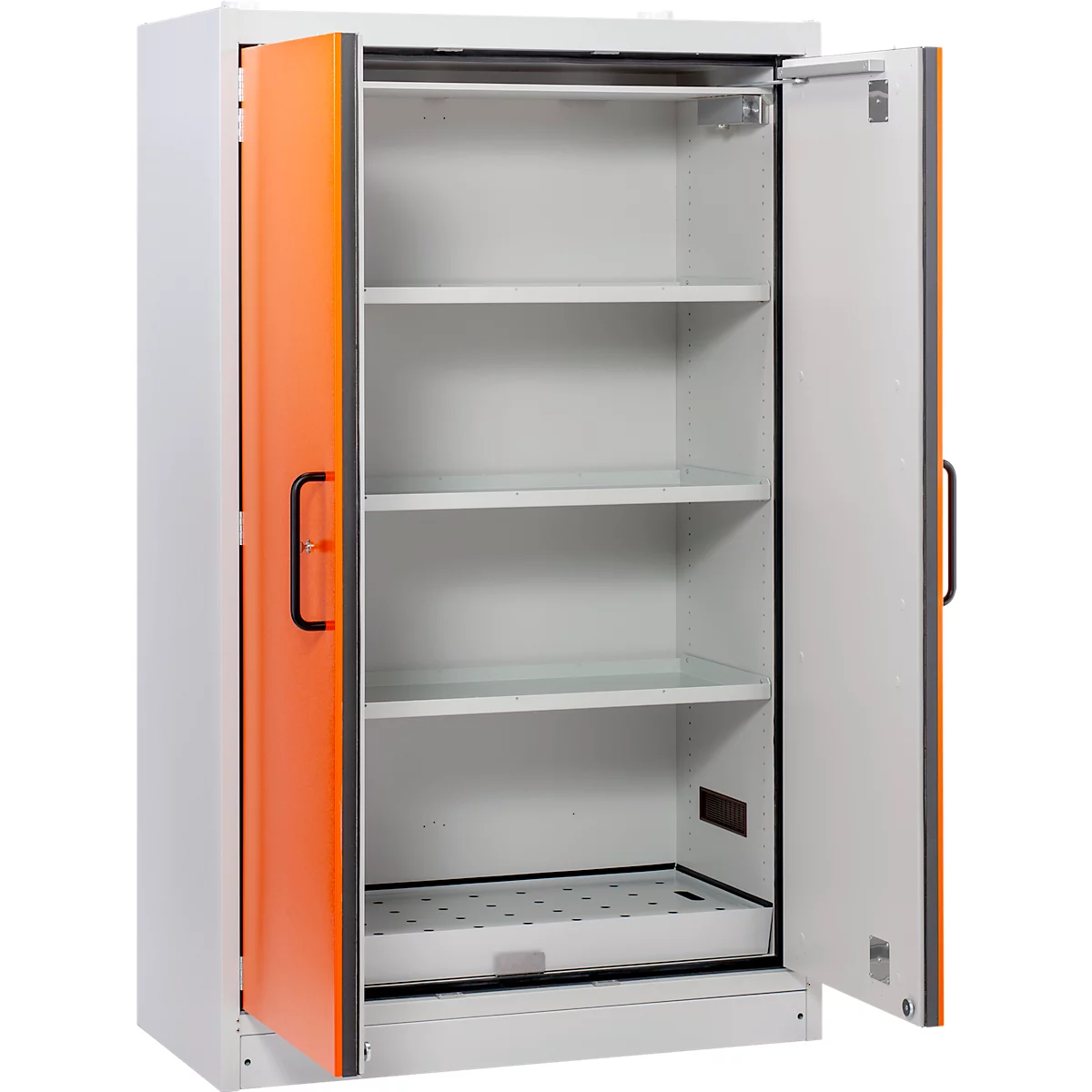 Cemo veiligheidskast type 90 PROline 12/20, zelfsluitende deuren, B 1200 x D 600 x H 1950 mm, 33 liter, grijs/oranje