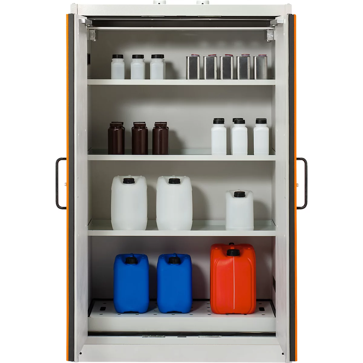 Cemo veiligheidskast type 90 PROline 12/20, zelfsluitende deuren, B 1200 x D 600 x H 1950 mm, 66 liter, grijs/oranje