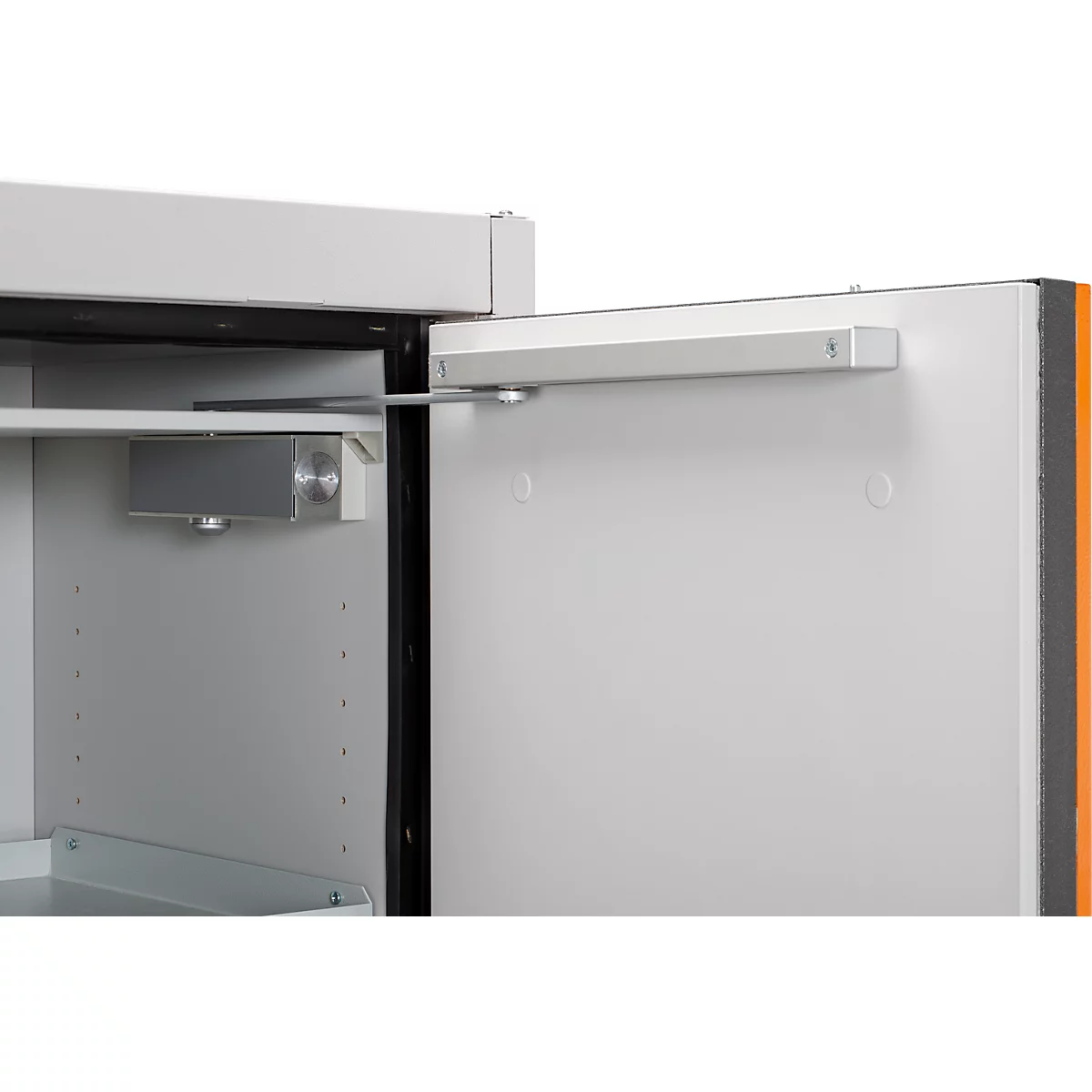 Cemo veiligheidskast type 90 PROline 6/20, zelfsluitende deuren, links scharnierend, B 600 x D 600 x H 1950 mm, 33 liter, grijs/oranje